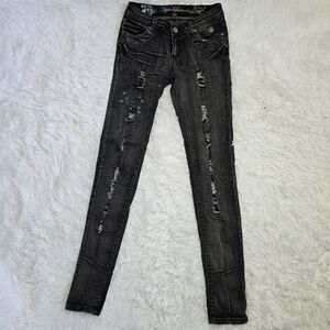 Apple Bottoms Y2K Low Rise Black Distressed Skinny Jeans SZ 5/6